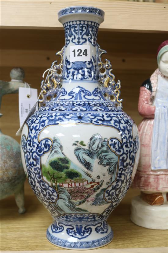 A Chinese famille rose and blue and white vase